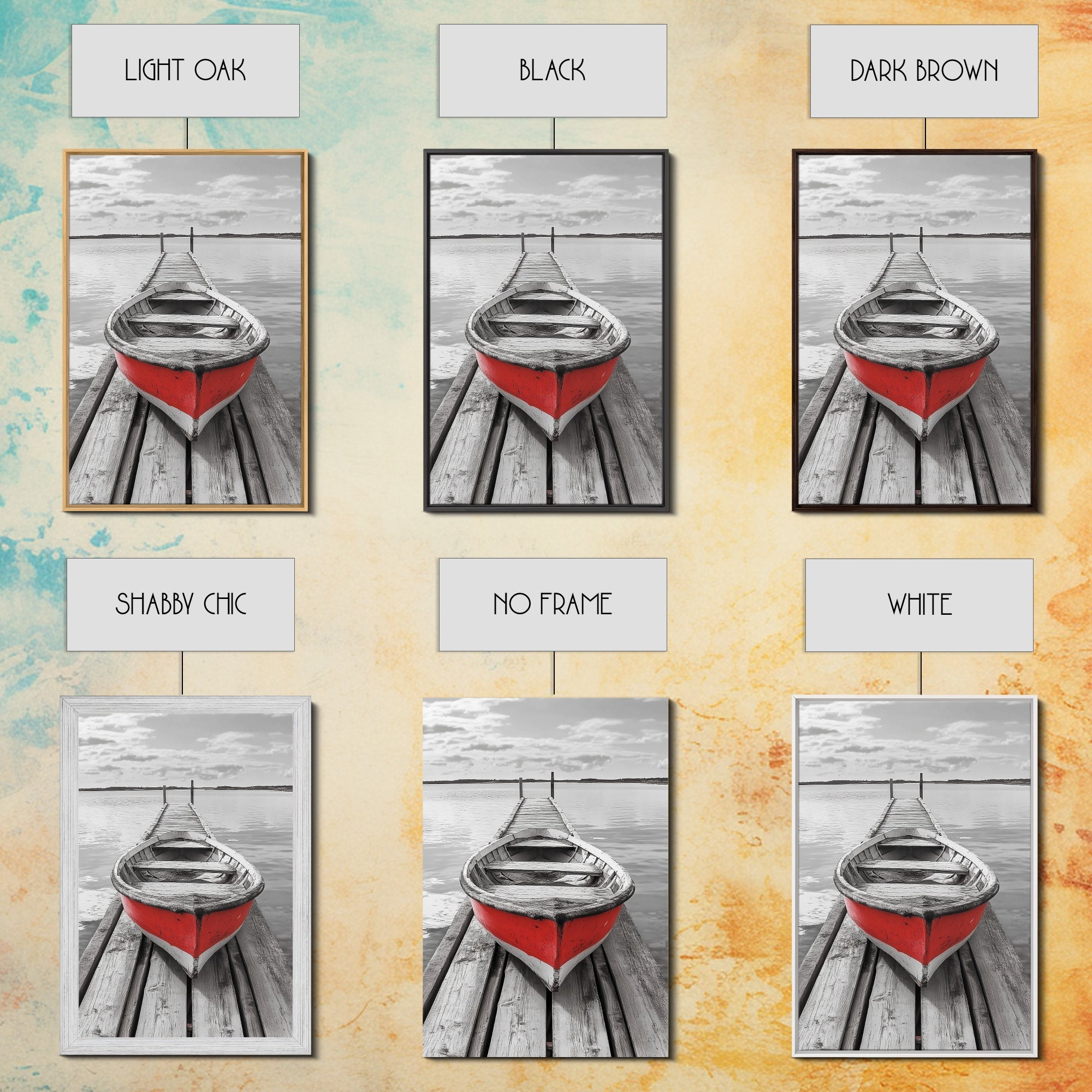 Red Rowboat Dock Minimalist Lake Scene Canvas Print