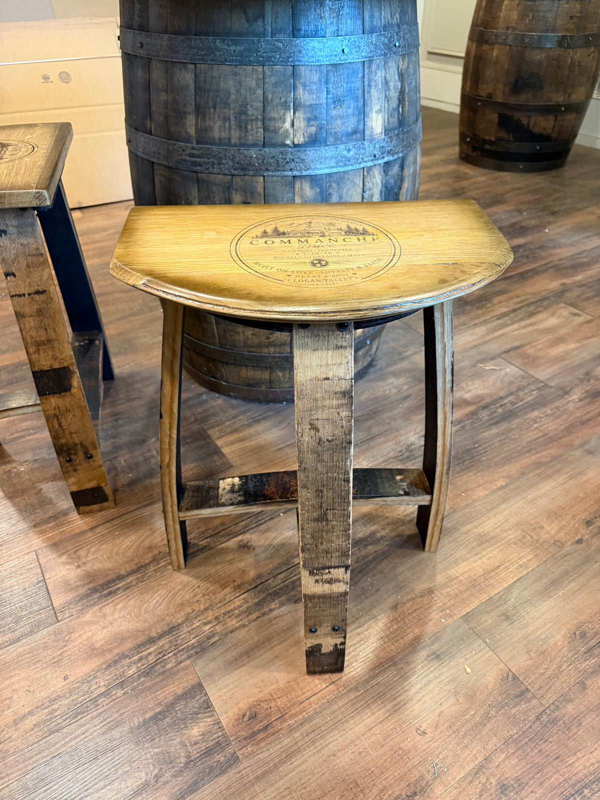 The Whiskey Workshop Bourbon Barrel Stool with Optional Engraving