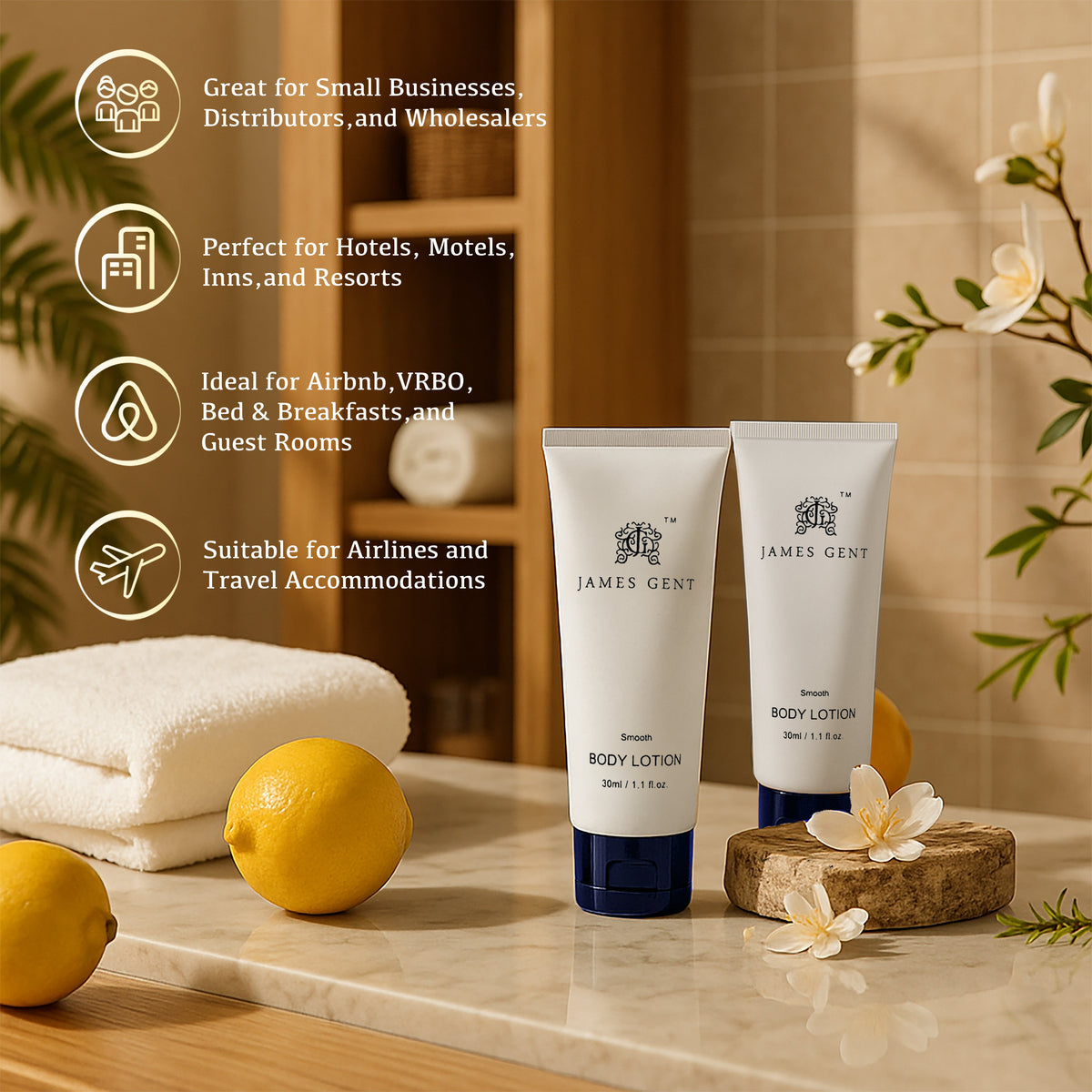 James Gent Travel Body Lotion, 30 mL - 50, 200 or 300 Pack