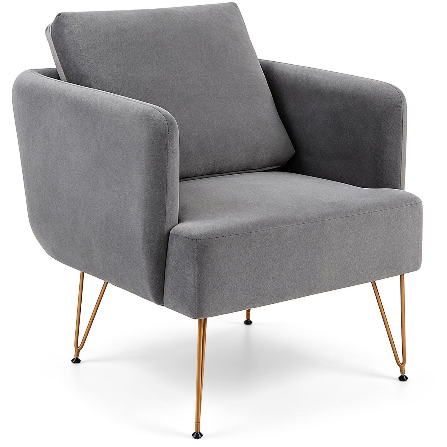 Velvet Accent Chair with Back Cushion and Golden Metal Legs