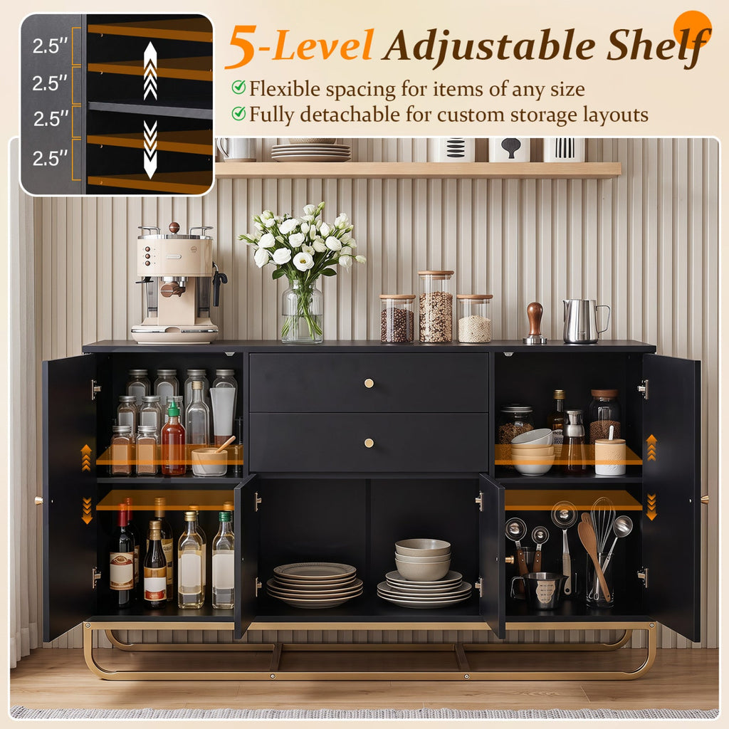 Modern Buffet Sideboard Cabinet with 2 Drawers & Adjustable Shelves
