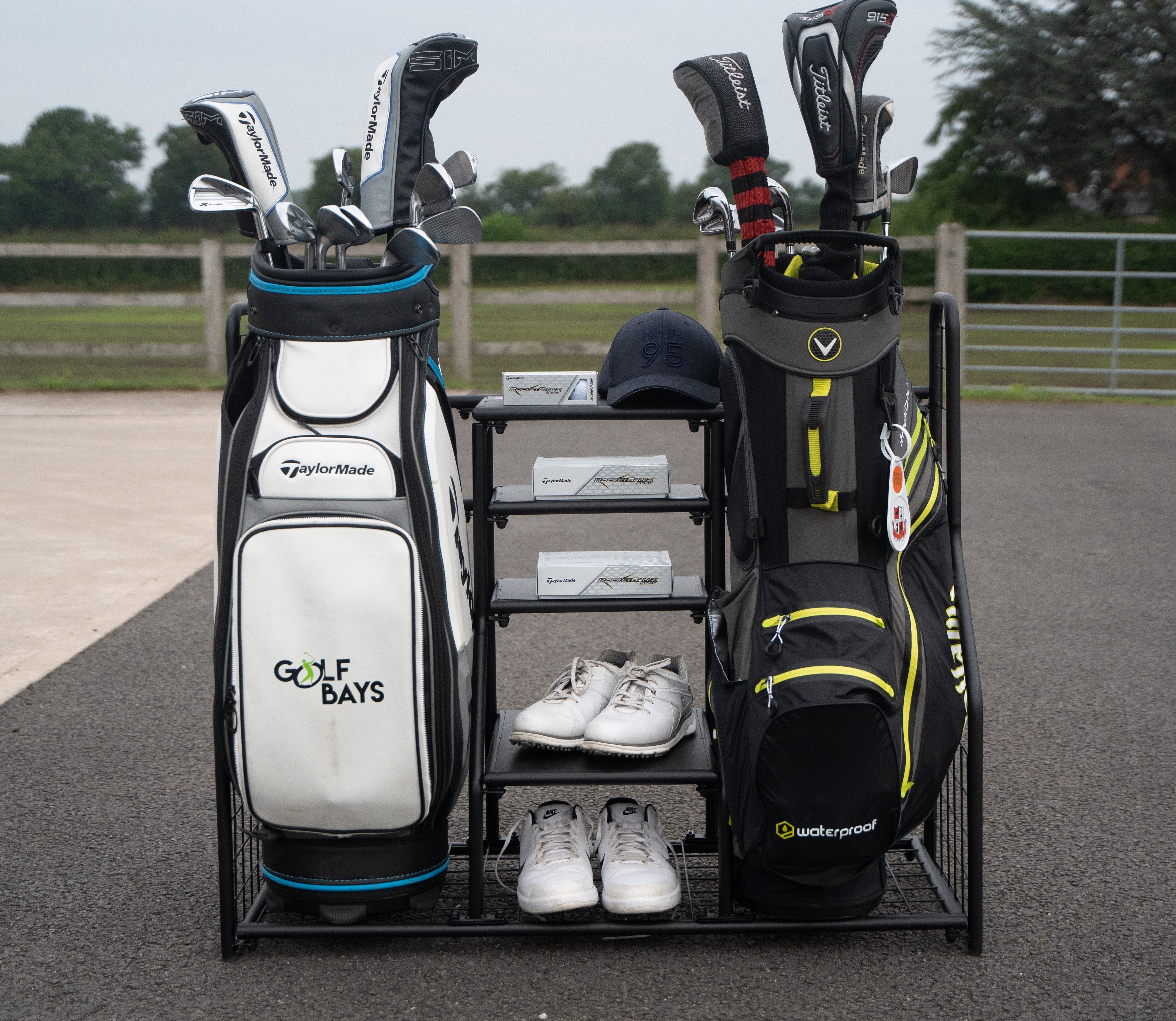 Dual Golf Bag Display & Storage Organizer