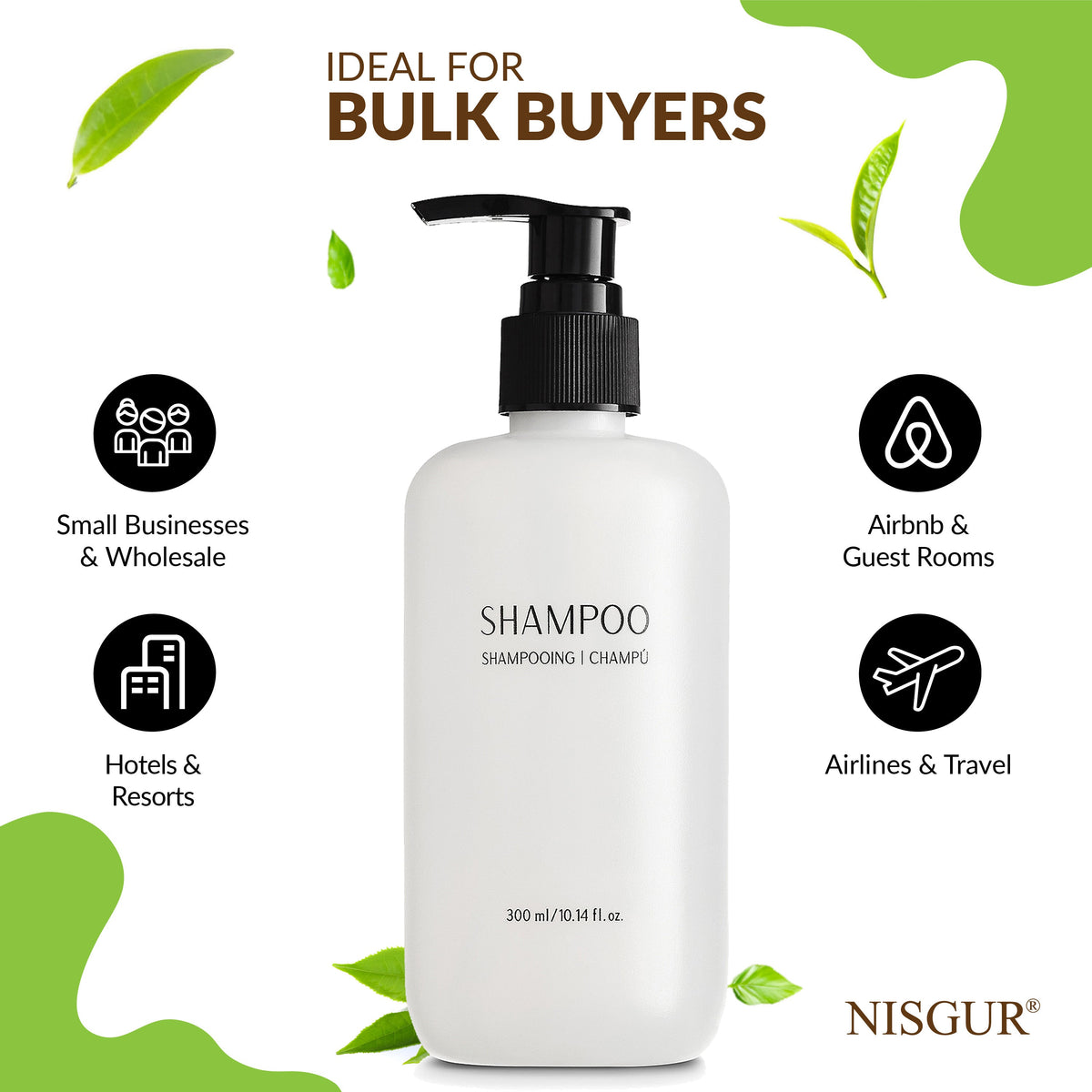 Nisgur Shampoo Pump Bottles, 300 mL - 12 Pack