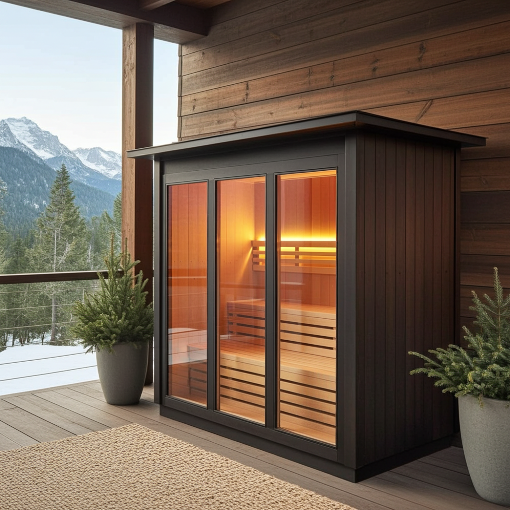 Custom 4-Person Luxury Canadian Red Cedar Outdoor Steam Sauna with Heater & Stones