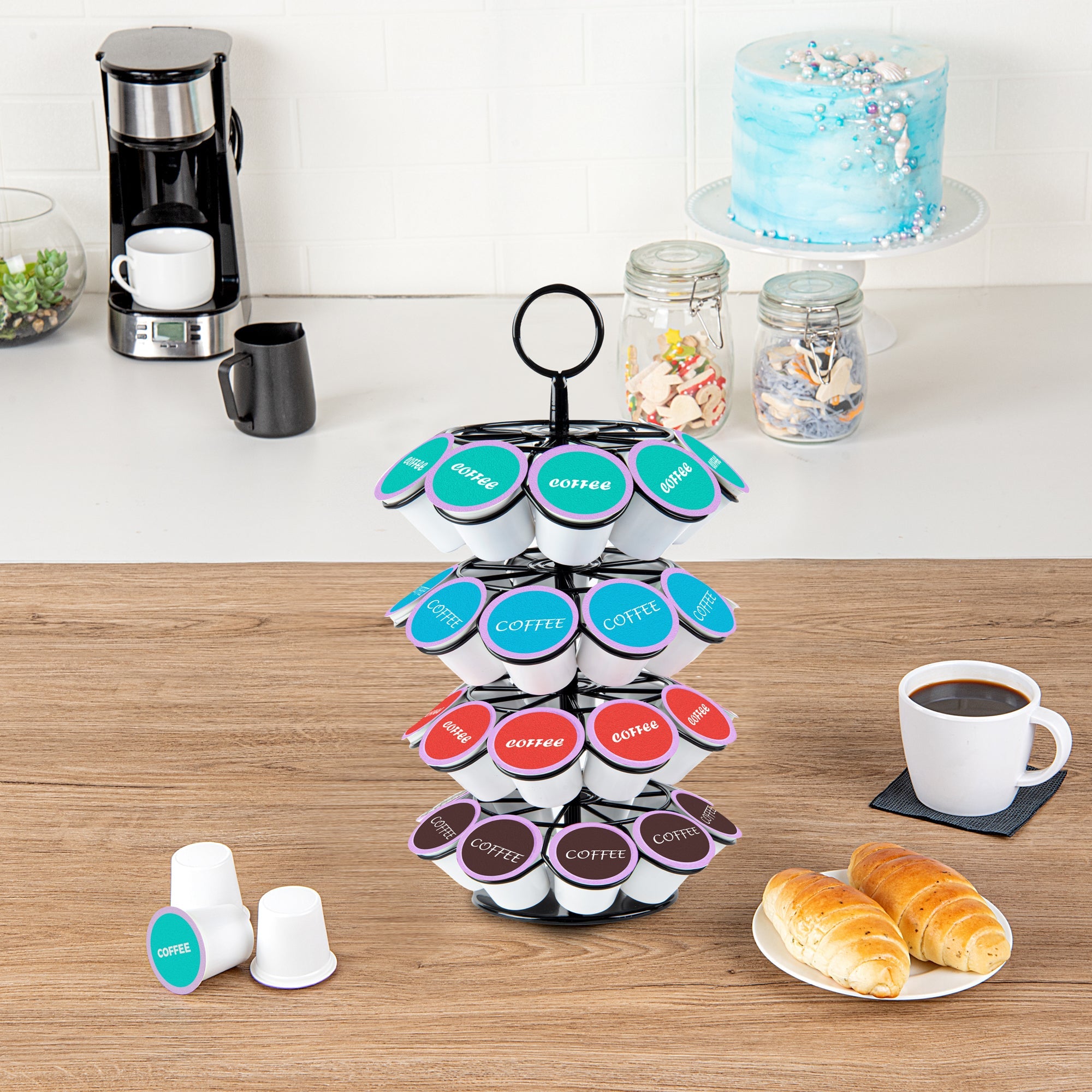 Revolving Iron Coffee Pod Holder – Holds 36 K-Cups