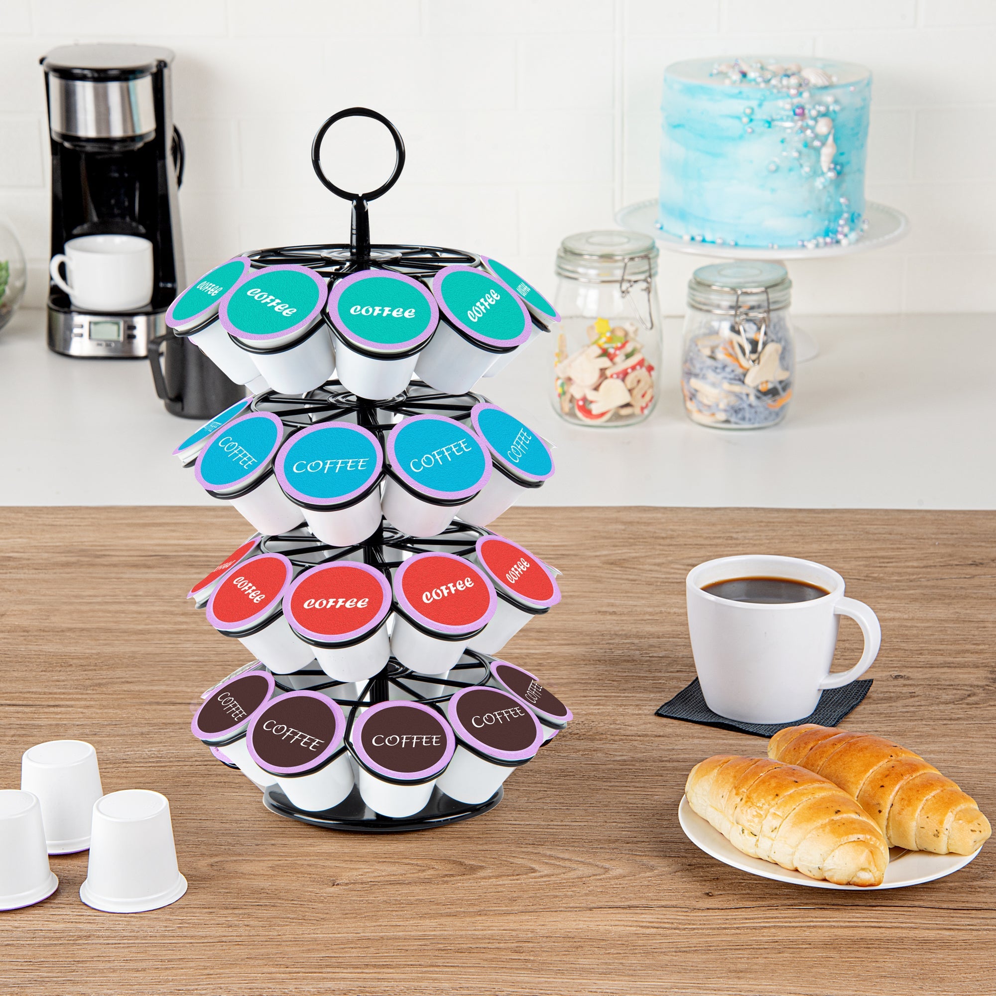 Revolving Iron Coffee Pod Holder – Holds 36 K-Cups