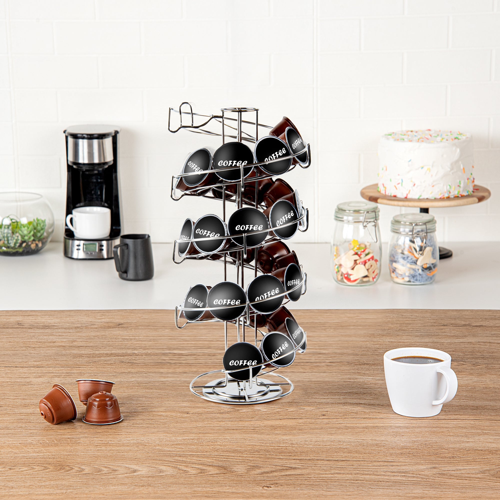 Revolving Stainless Steel Coffee Pod Holder – Holds 35–50 K-Cups