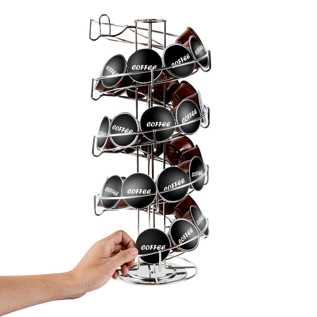 Revolving Stainless Steel Coffee Pod Holder – Holds 35–50 K-Cups