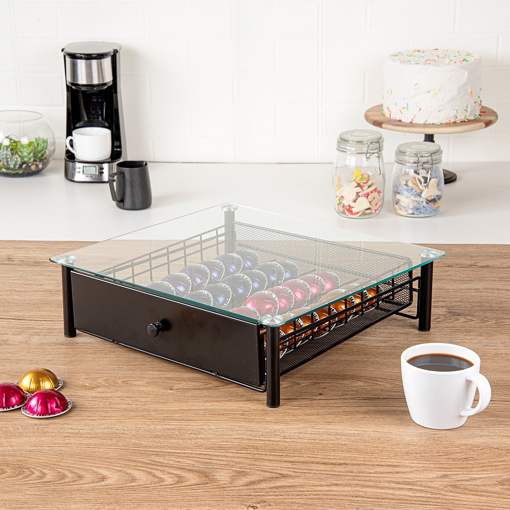 Iron Coffee Pod Storage Drawer for Nespresso Vertuo Capsules