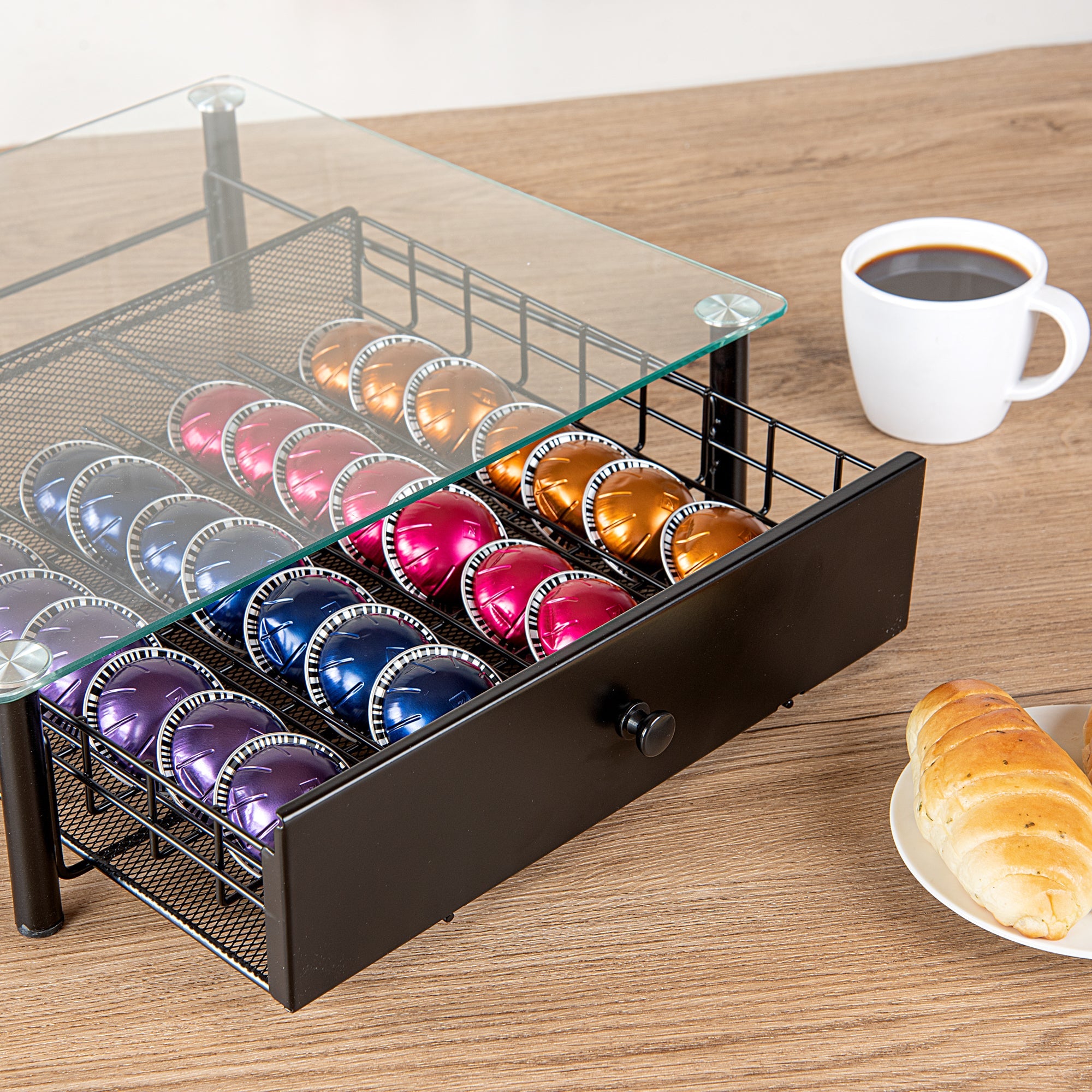 Iron Coffee Pod Storage Drawer for Nespresso Vertuo Capsules