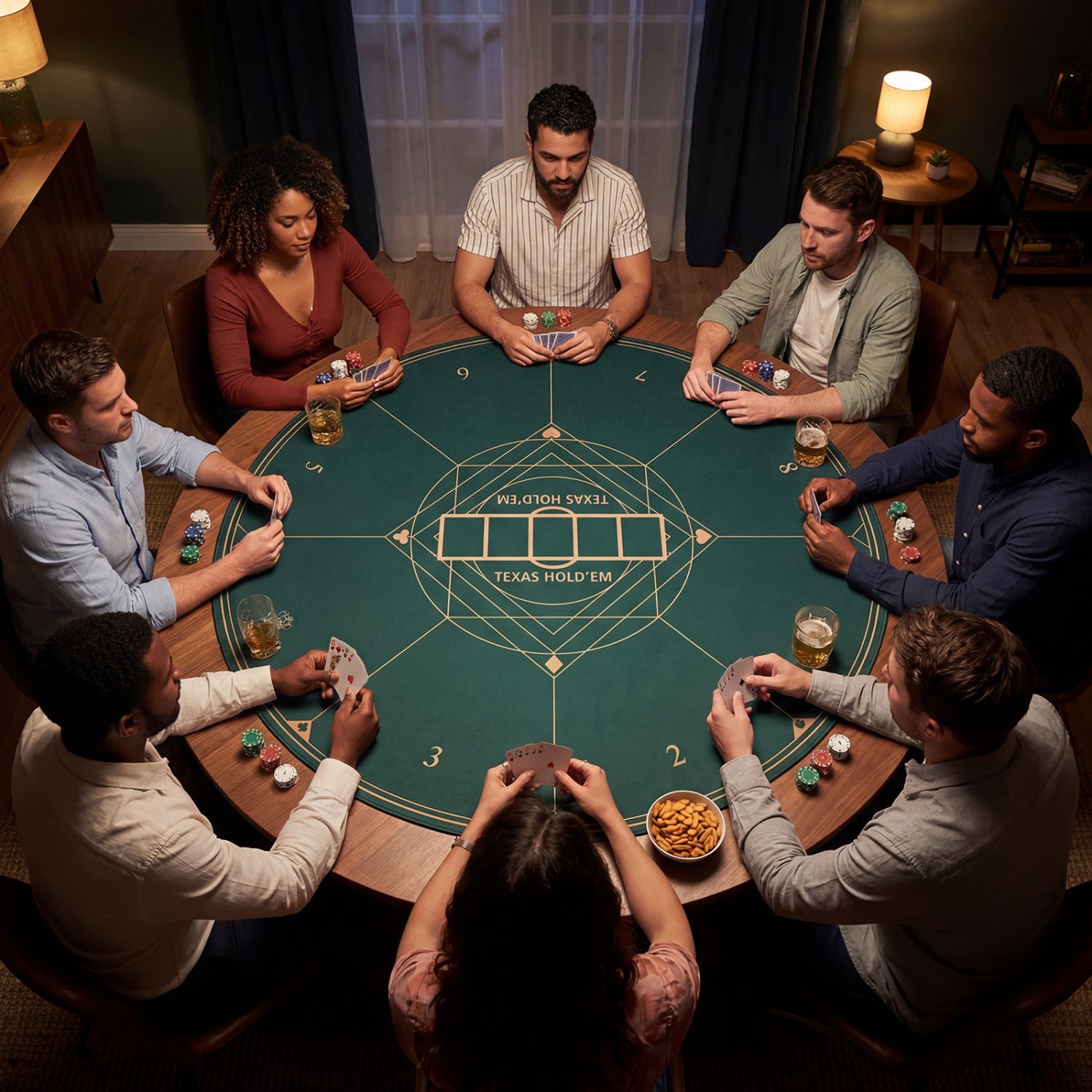 Round Poker Mat for Texas Hold'em 47" with Carrying Bag for 8-Player