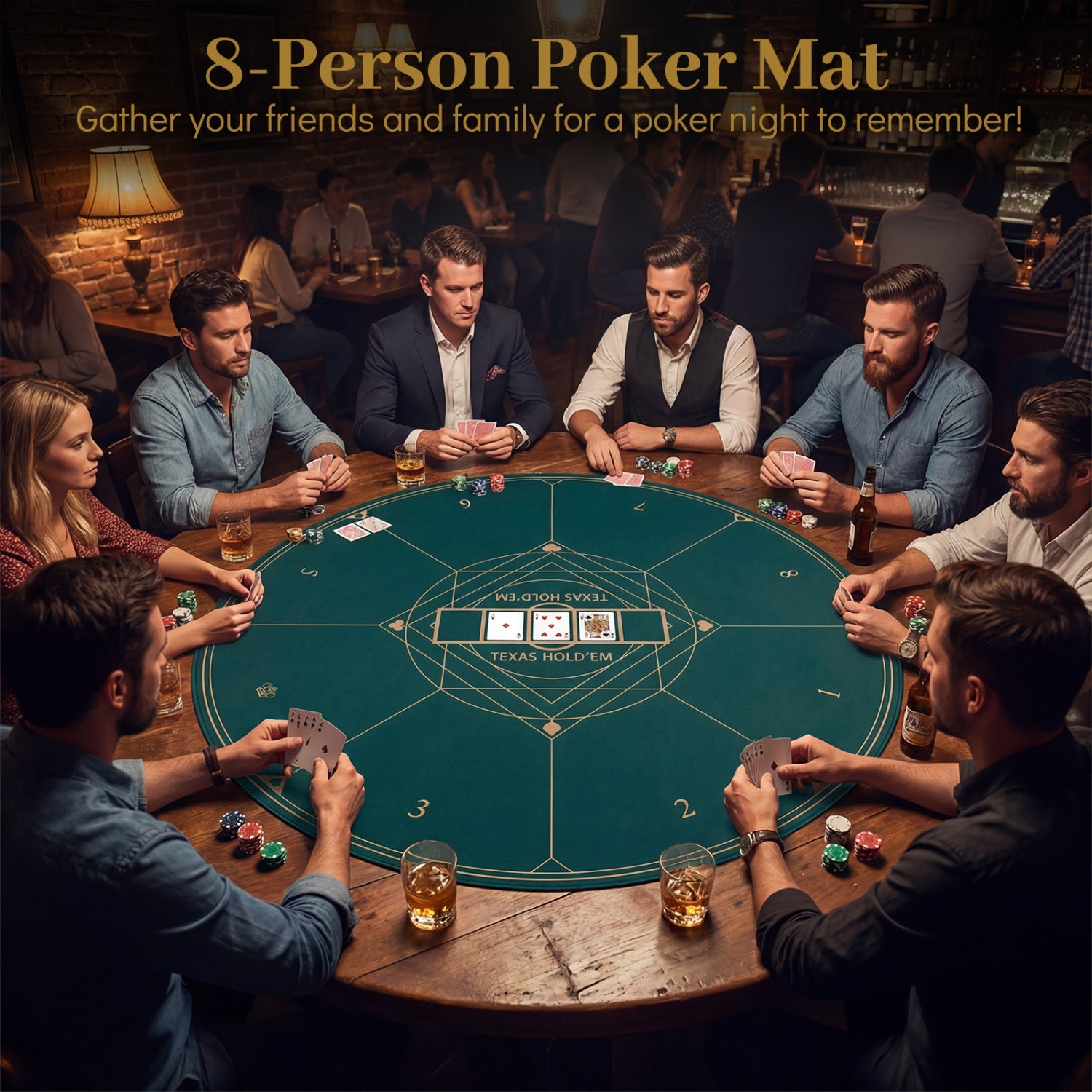 Round Poker Mat for Texas Hold'em 47" with Carrying Bag for 8-Player