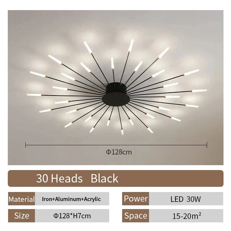 Modern LED Chandelier Ceiling Light | Black or Gold | 12–42 Head