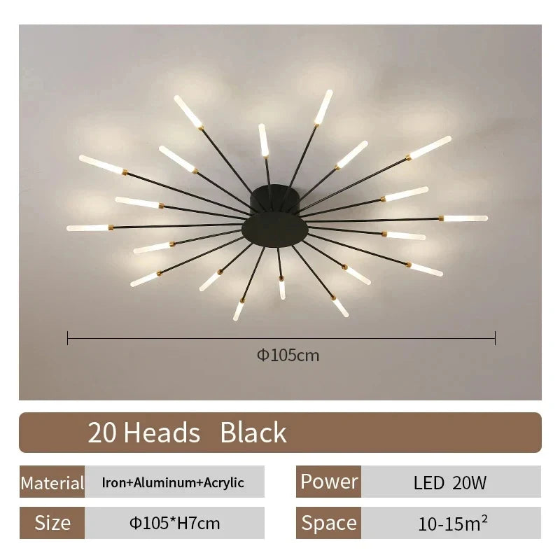 Modern LED Chandelier Ceiling Light | Black or Gold | 12–42 Head