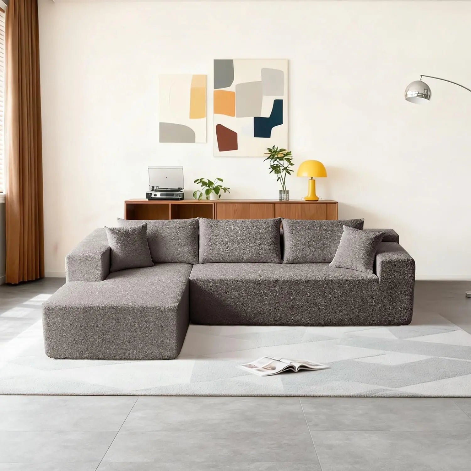 104" Sectional Sofa Boucle L-Shape Chaise High-Density Foam Living Room Set Right Hand Lounge Couch Apartment Office, Customized