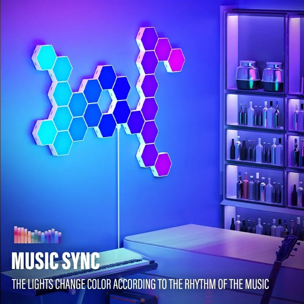 RGB Hexagonal Smart Wall Lamp - Color-Changing LED Panels with App Control, Music Sync & DIY Ambient Night Light for Bedroom Game Room