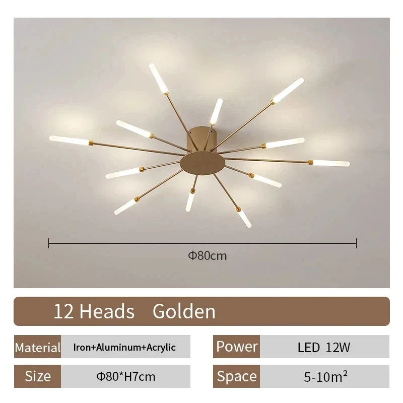 Modern LED Chandelier Ceiling Light | Black or Gold | 12–42 Head