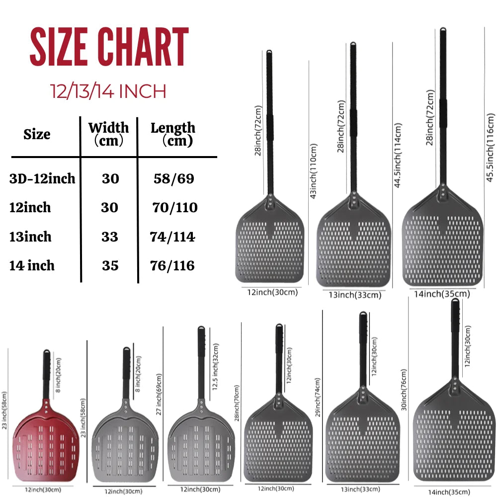 Hard-Anodized Aluminum Pizza Peel 6, 12, 13 and 14 Inch (15, 30, 33, 35.5 cm) Bread Paddle Oven Spatula