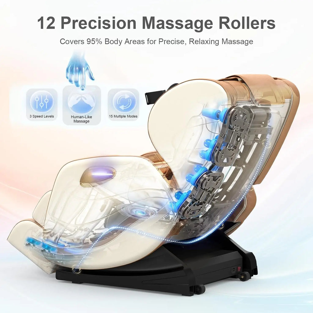 Track Massage Chair Full Body, Zero Gravity Recliner | 12 Fix Rollers, 8 Airbags, 15 Auto Programs, Foot, Custom