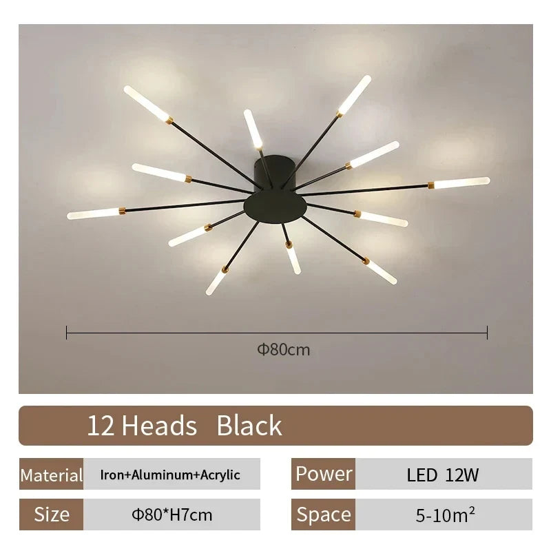 Modern LED Chandelier Ceiling Light | Black or Gold | 12–42 Head