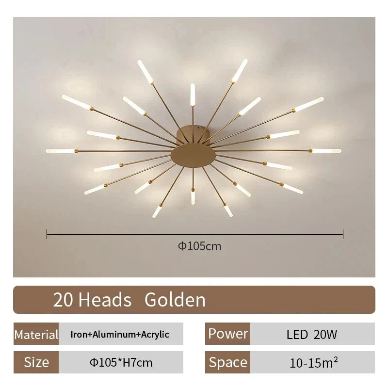 Modern LED Chandelier Ceiling Light | Black or Gold | 12–42 Head