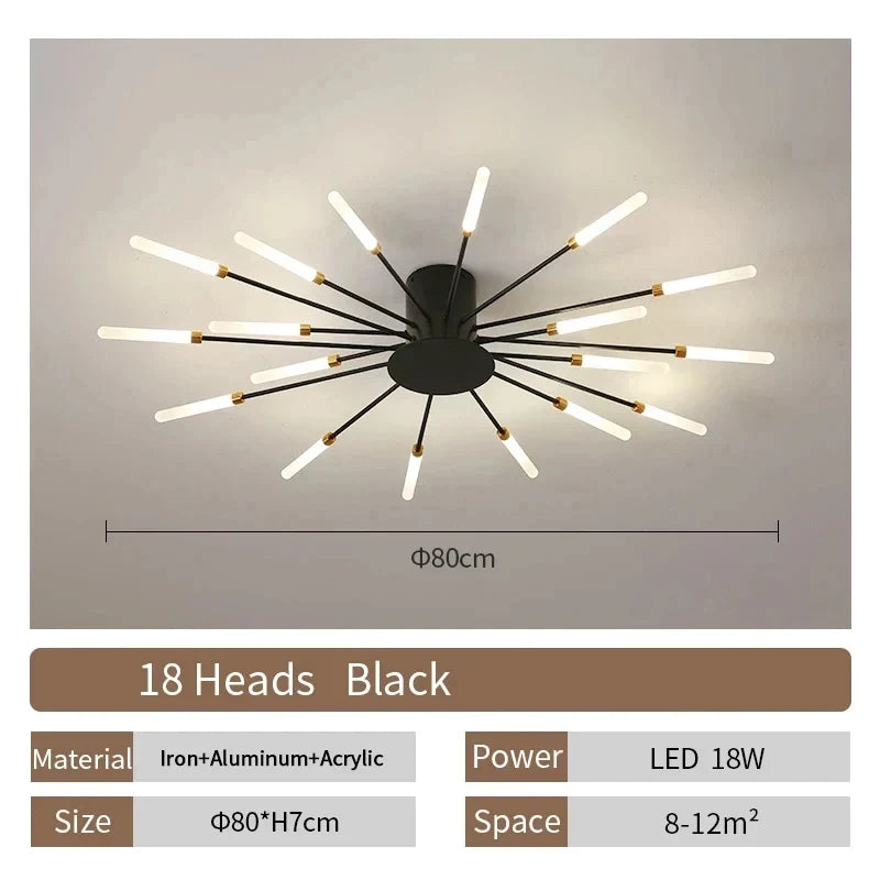 Modern LED Chandelier Ceiling Light | Black or Gold | 12–42 Head