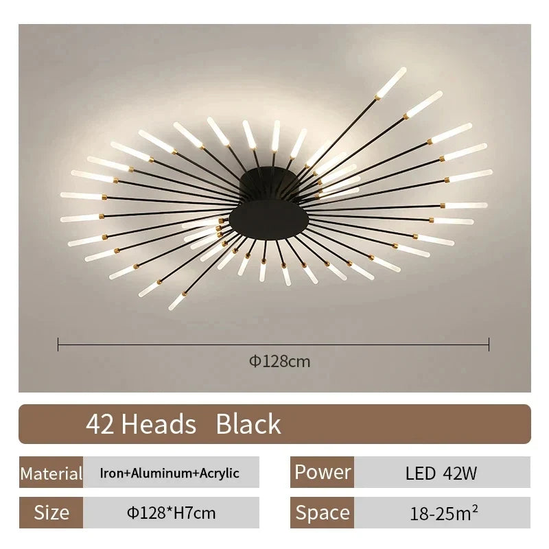 Modern LED Chandelier Ceiling Light | Black or Gold | 12–42 Head