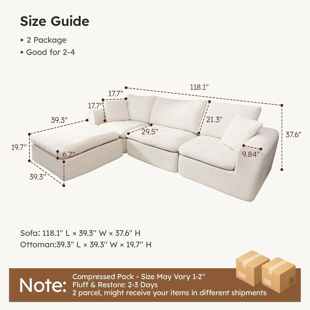 Oversized Modular Sectional Sofa, Boneless Cloud Couch with L-Shaped Chaise, Upholstered Deep Seat Comfy Couch for, Custom