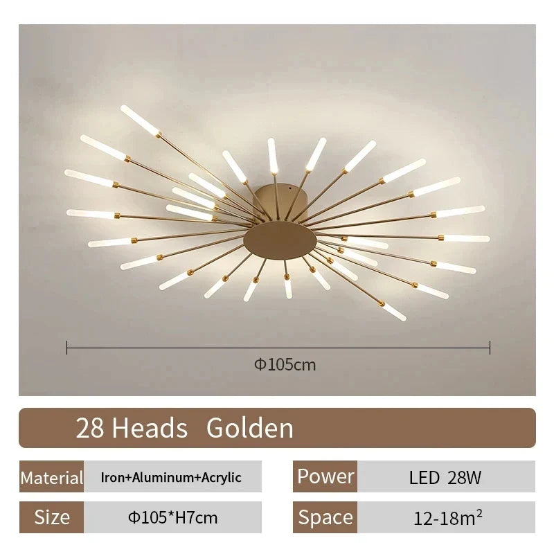 Modern LED Chandelier Ceiling Light | Black or Gold | 12–42 Head