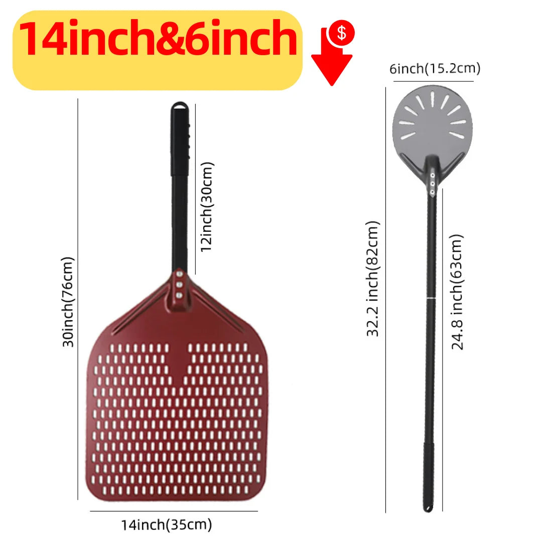 Hard-Anodized Aluminum Pizza Peel 6, 12, 13 and 14 Inch (15, 30, 33, 35.5 cm) Bread Paddle Oven Spatula