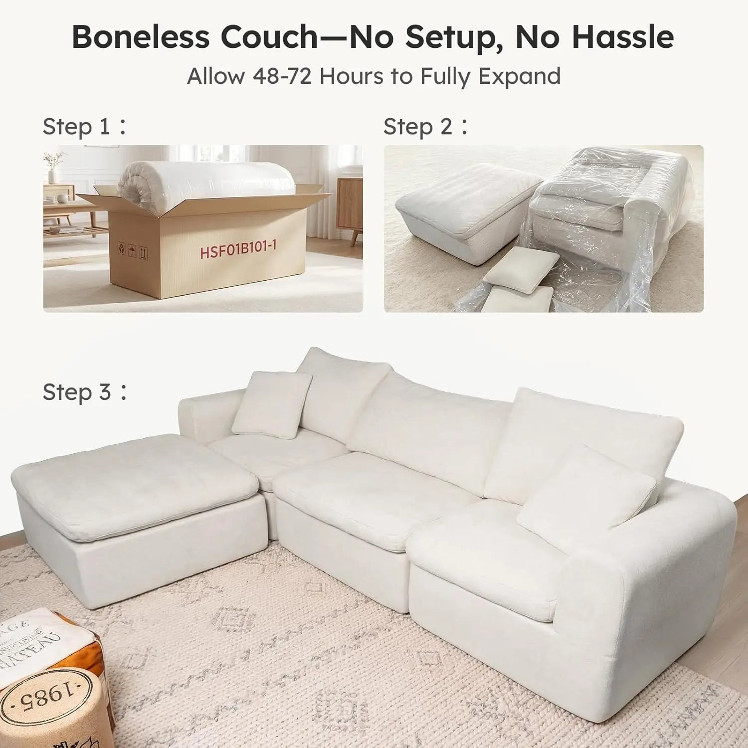 Oversized Modular Sectional Sofa, Boneless Cloud Couch with L-Shaped Chaise, Upholstered Deep Seat Comfy Couch for, Custom