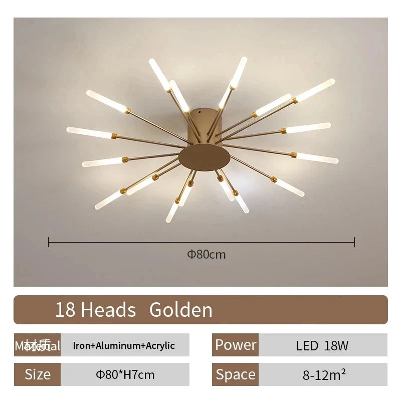 Modern LED Chandelier Ceiling Light | Black or Gold | 12–42 Head
