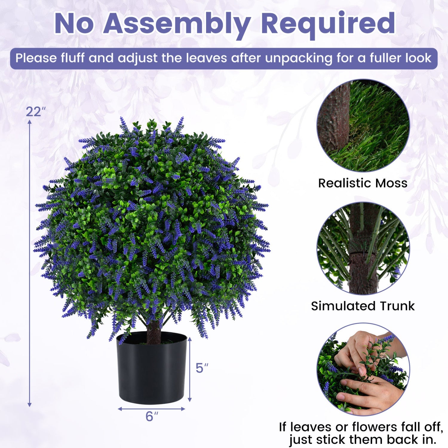 Artificial Lavender Topiary Ball Trees 22 Inch Set of 2