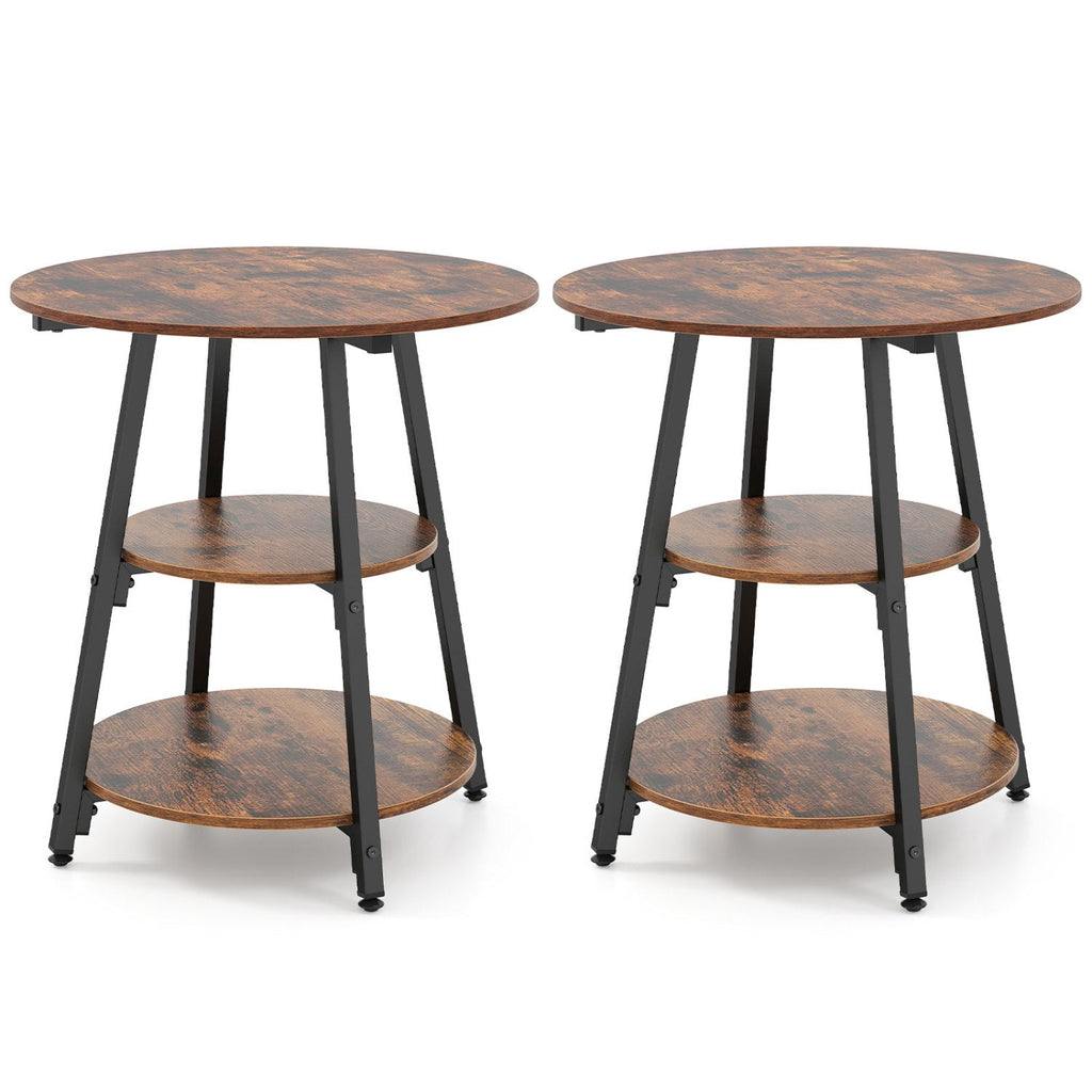 Industrial Side Tables Set of 2 with 3-Tier Shelves