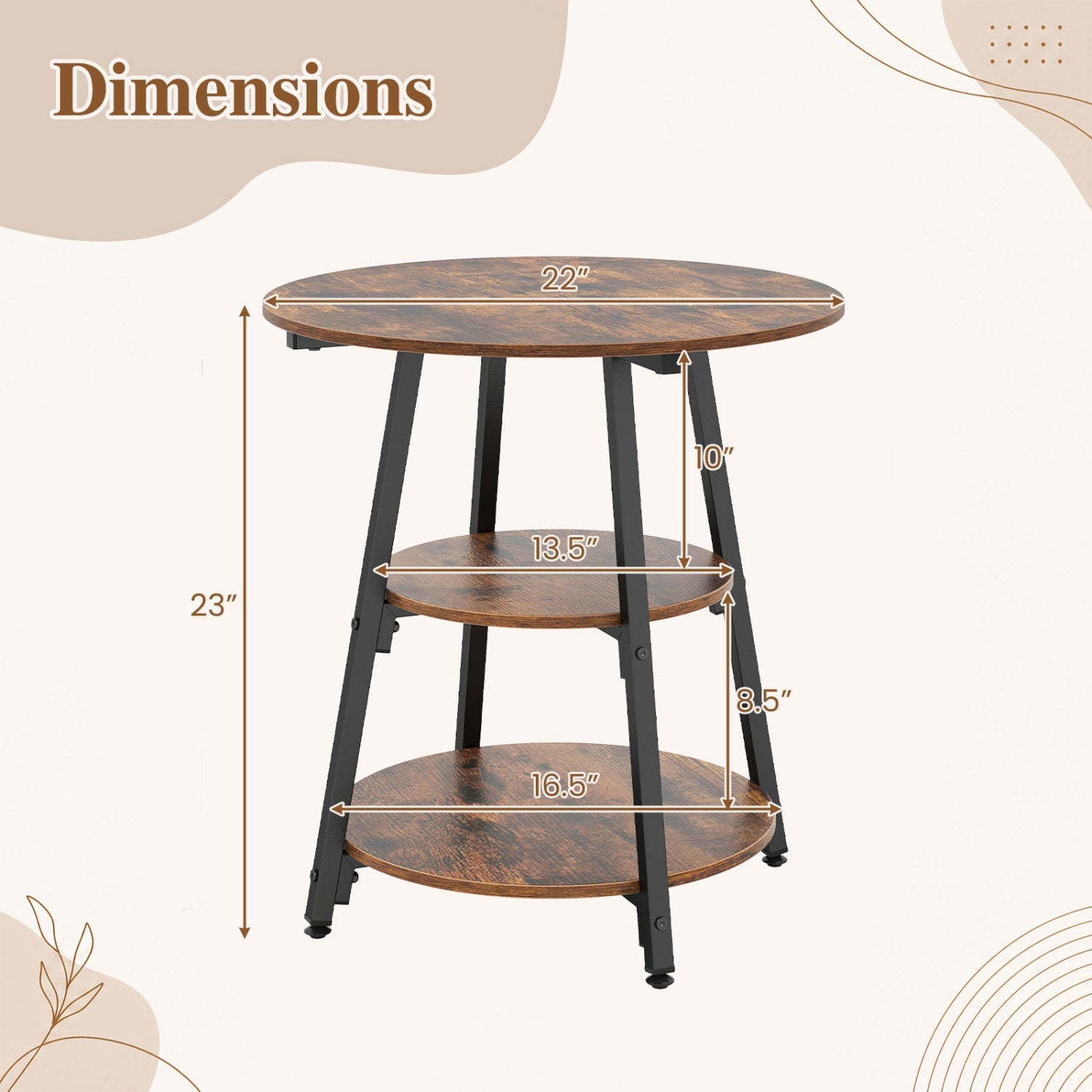 Industrial Side Tables Set of 2 with 3-Tier Shelves