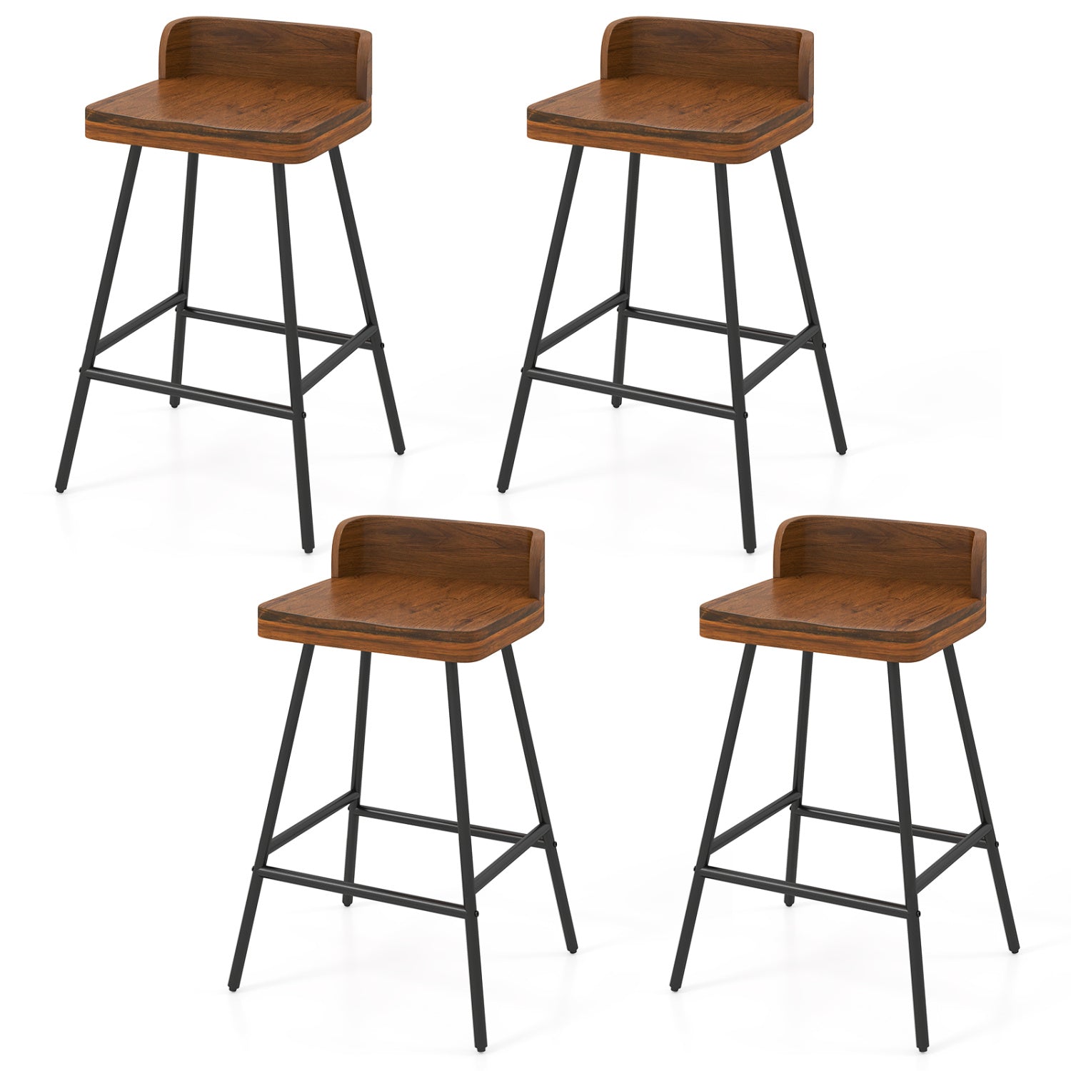 24" Industrial Bar Stool with Low Back - Set of 4