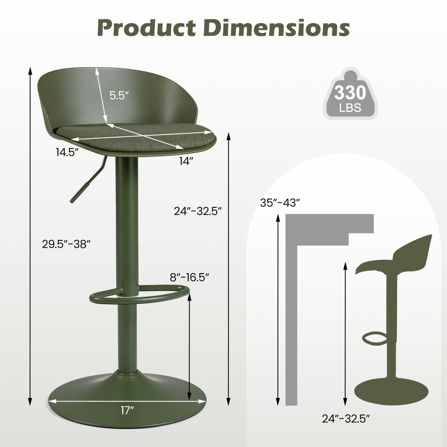 Adjustable Swivel Bar Stools Set of 4 with Back & Footrest