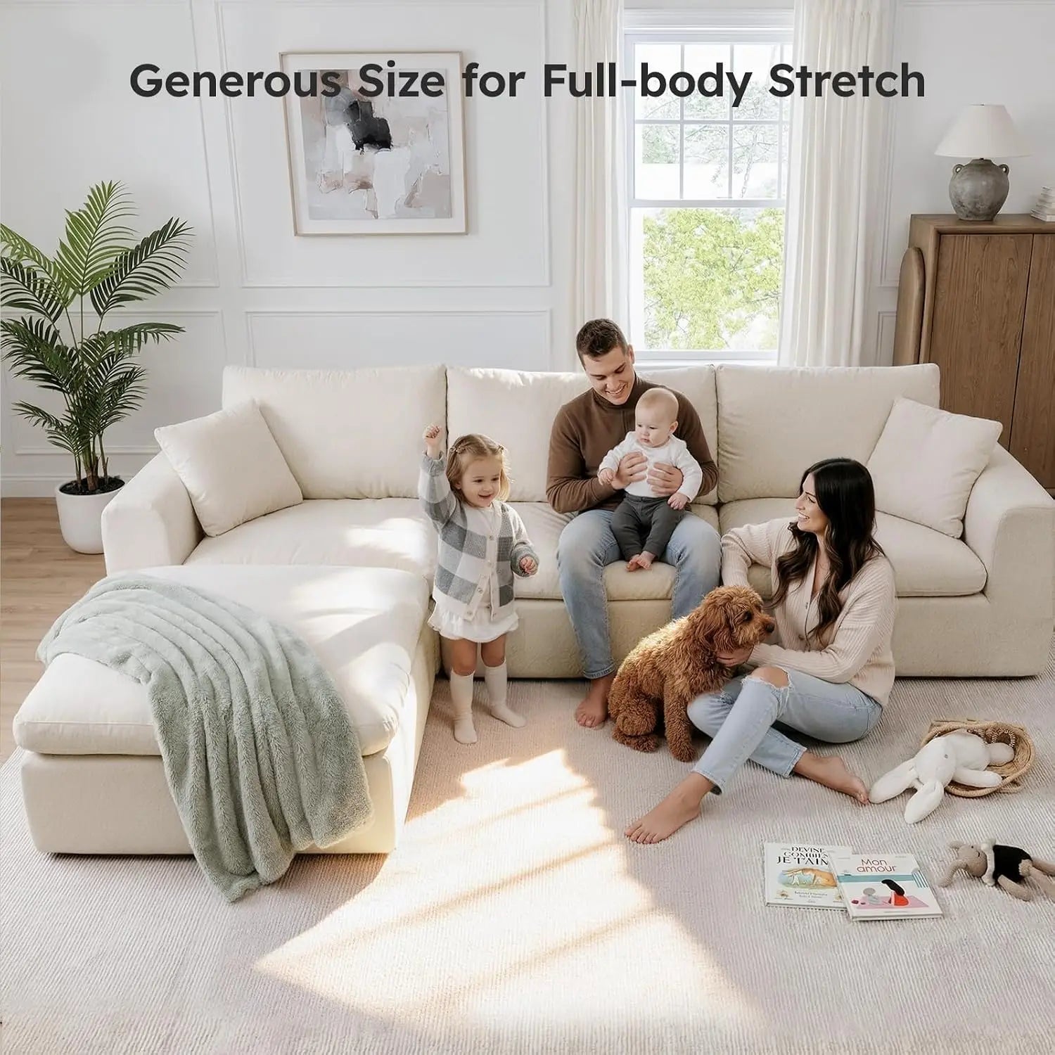 Oversized Modular Sectional Sofa, Boneless Cloud Couch with L-Shaped Chaise, Upholstered Deep Seat Comfy Couch for, Custom