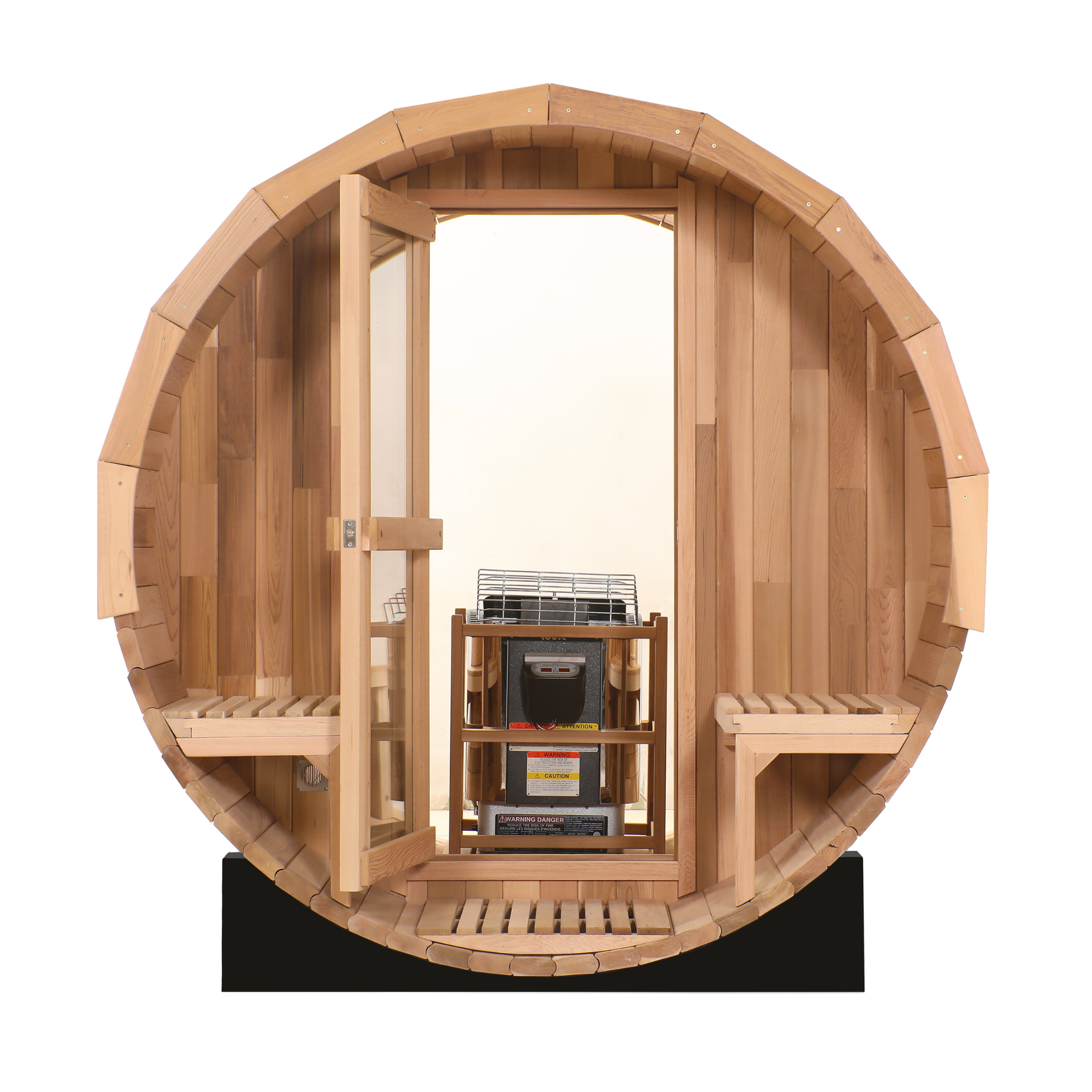 Prague Canadian Red Cedar Outdoor Barrel Sauna – 2-4 & 4-6 Person with Full Glass Back