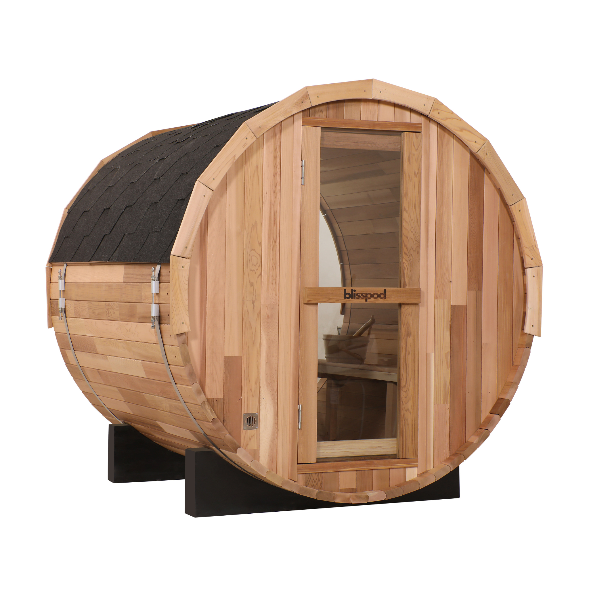 Prague Canadian Red Cedar Outdoor Steam Barrel Sauna | Full Glass Back