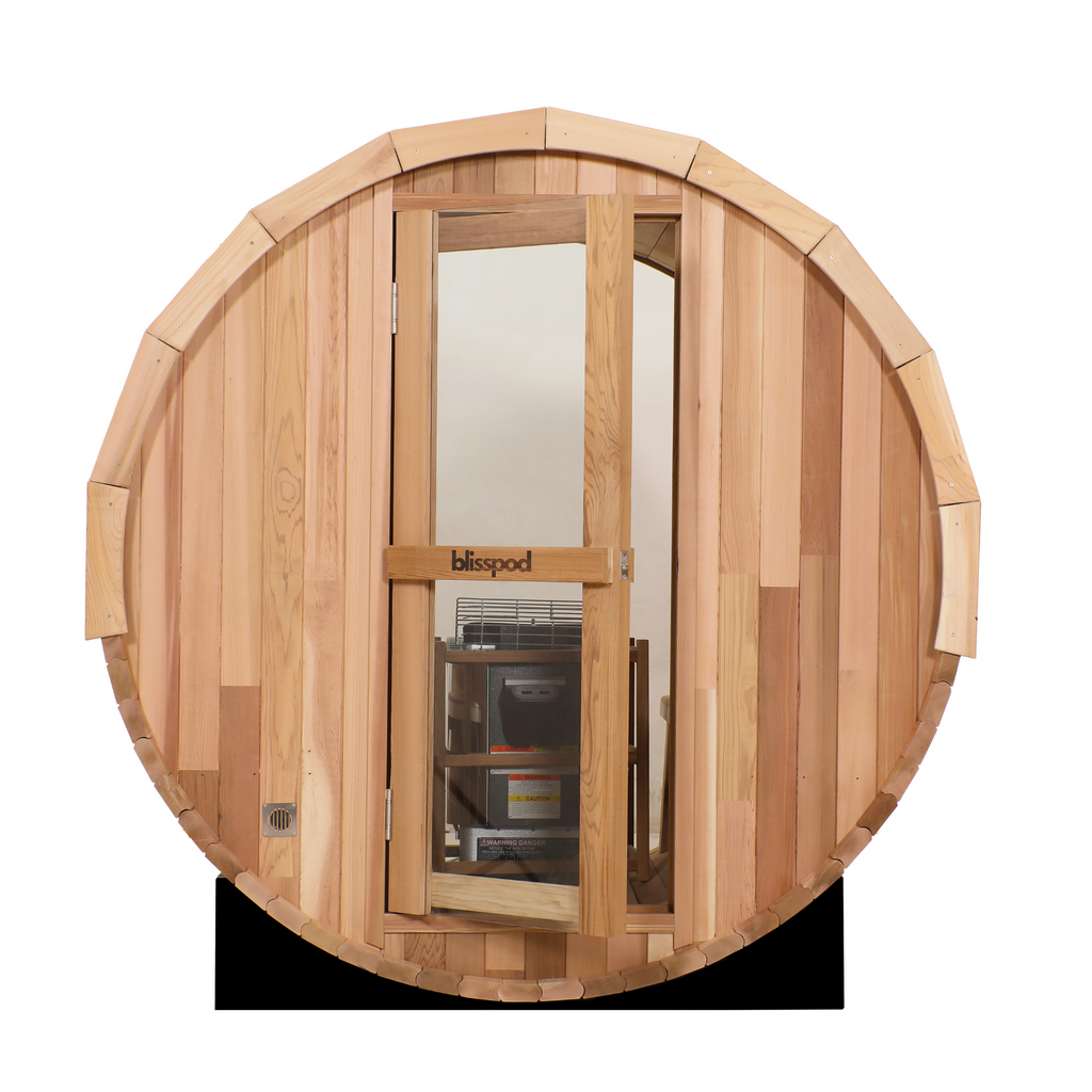 Prague Canadian Red Cedar Outdoor Steam Barrel Sauna | Full Glass Back