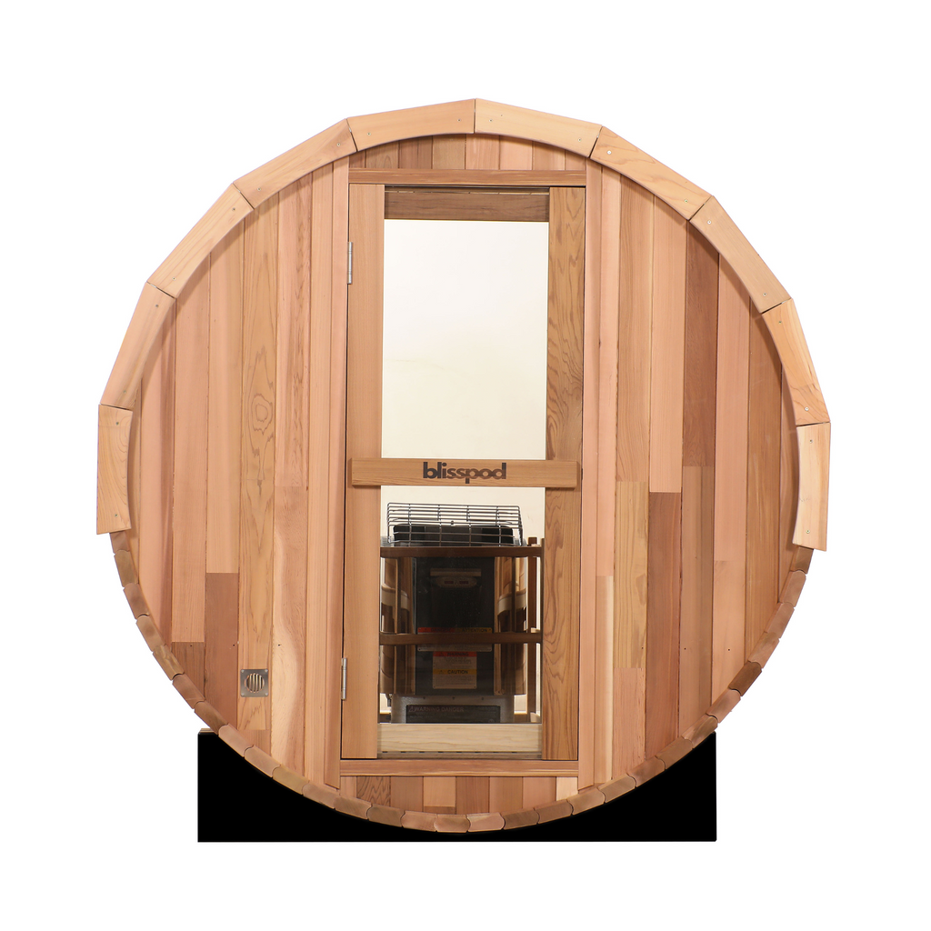 Prague Canadian Red Cedar Outdoor Steam Barrel Sauna | Full Glass Back