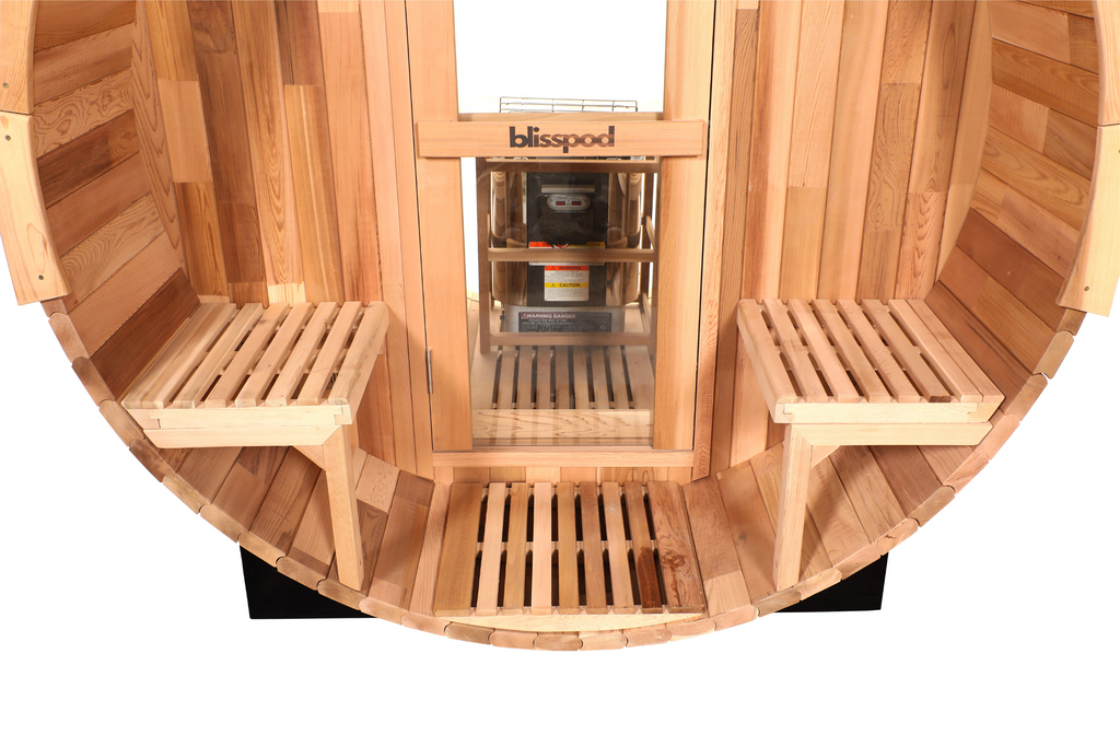 Prague Canadian Red Cedar Outdoor Barrel Sauna – 2-4 & 4-6 Person with Full Glass Back