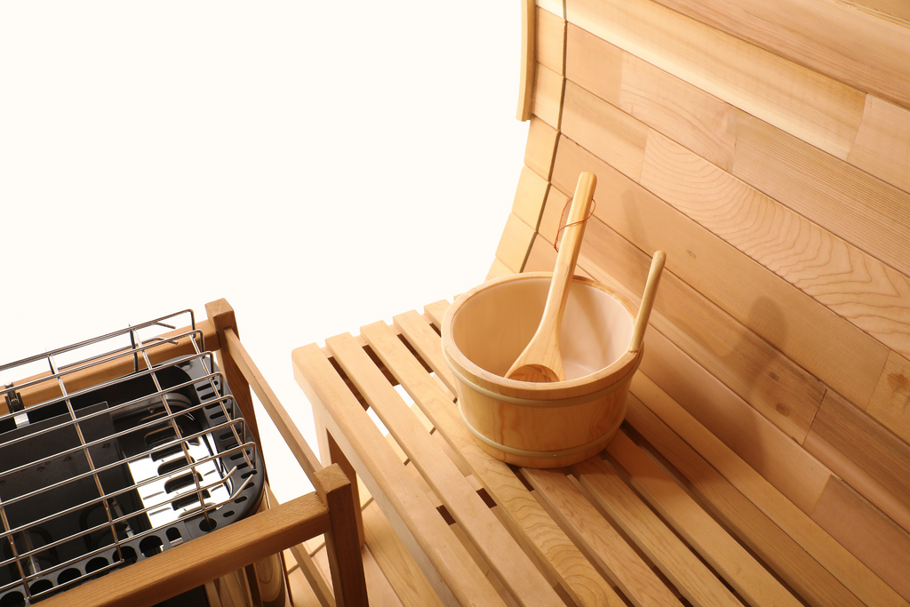 Prague Canadian Red Cedar Outdoor Barrel Sauna – 2-4 & 4-6 Person with Full Glass Back