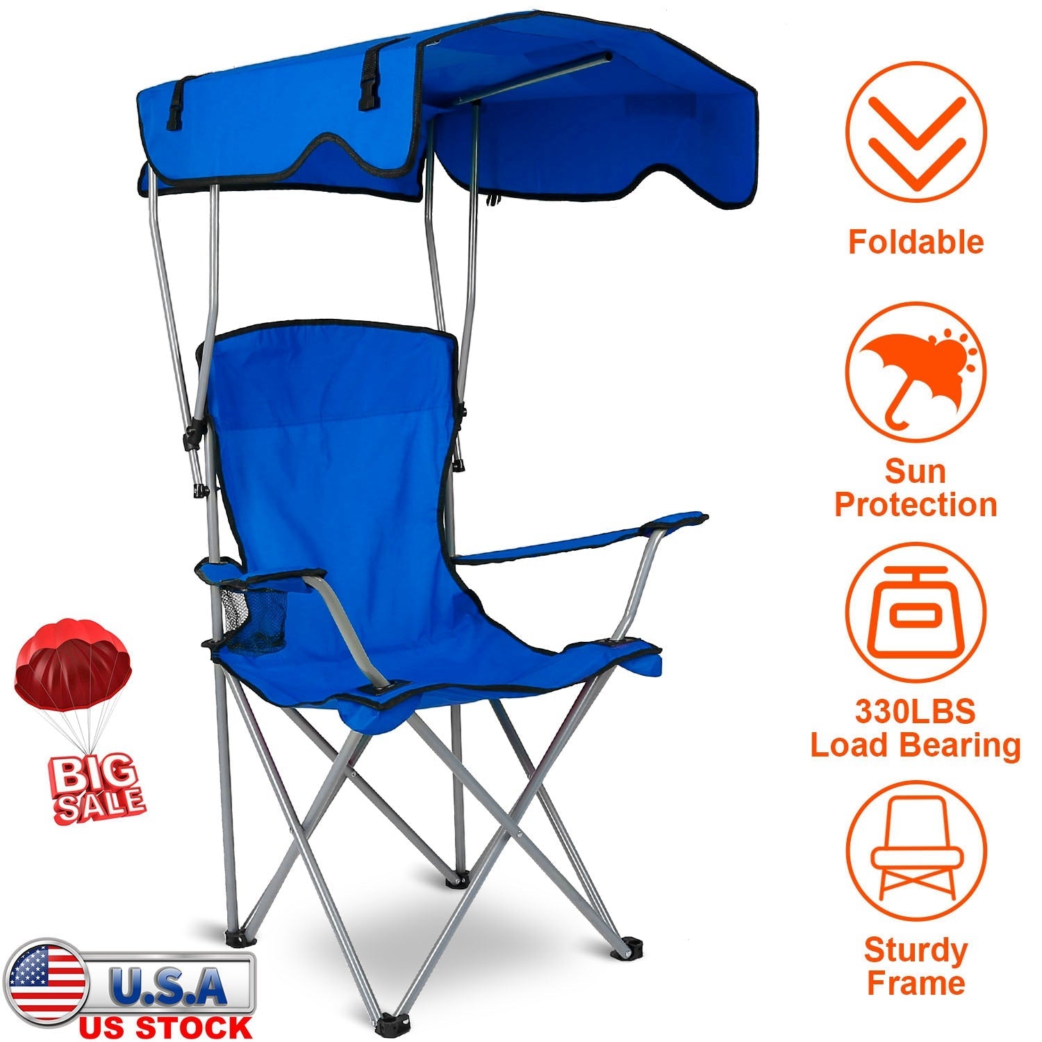 Foldable Beach Canopy Chair with Sun Protection & Cup Holder