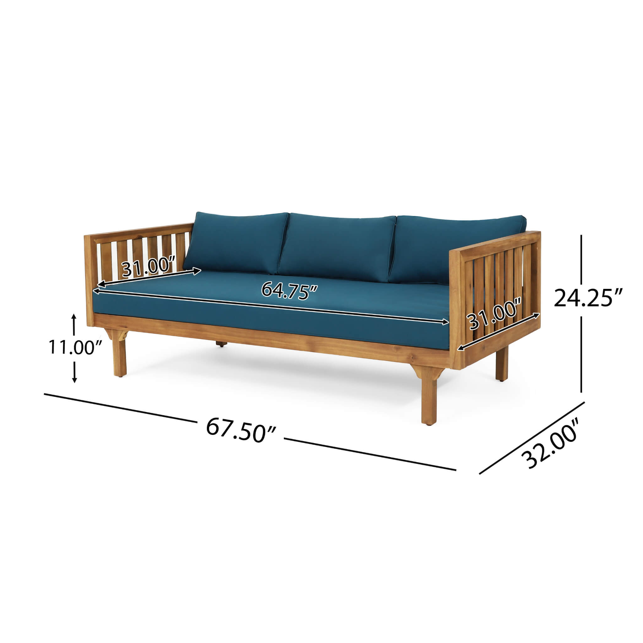 Alora 3-Seater Acacia Wood Daybed Sofa – Convertible with Water-Resistant Cushions