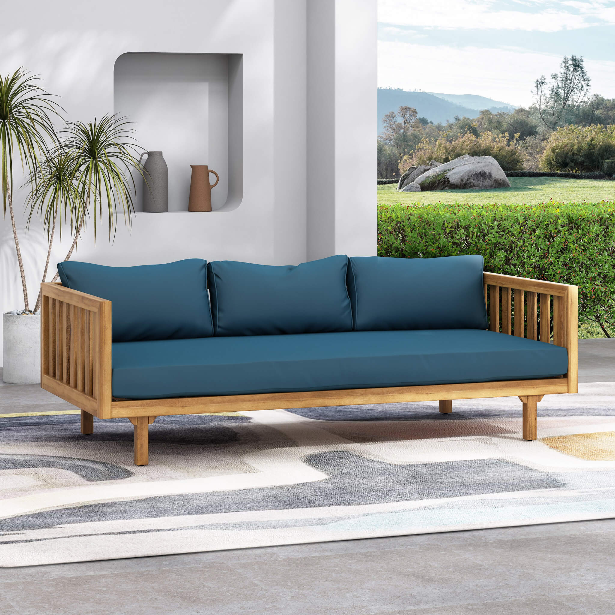 Alora 3-Seater Acacia Wood Daybed Sofa – Convertible with Water-Resistant Cushions