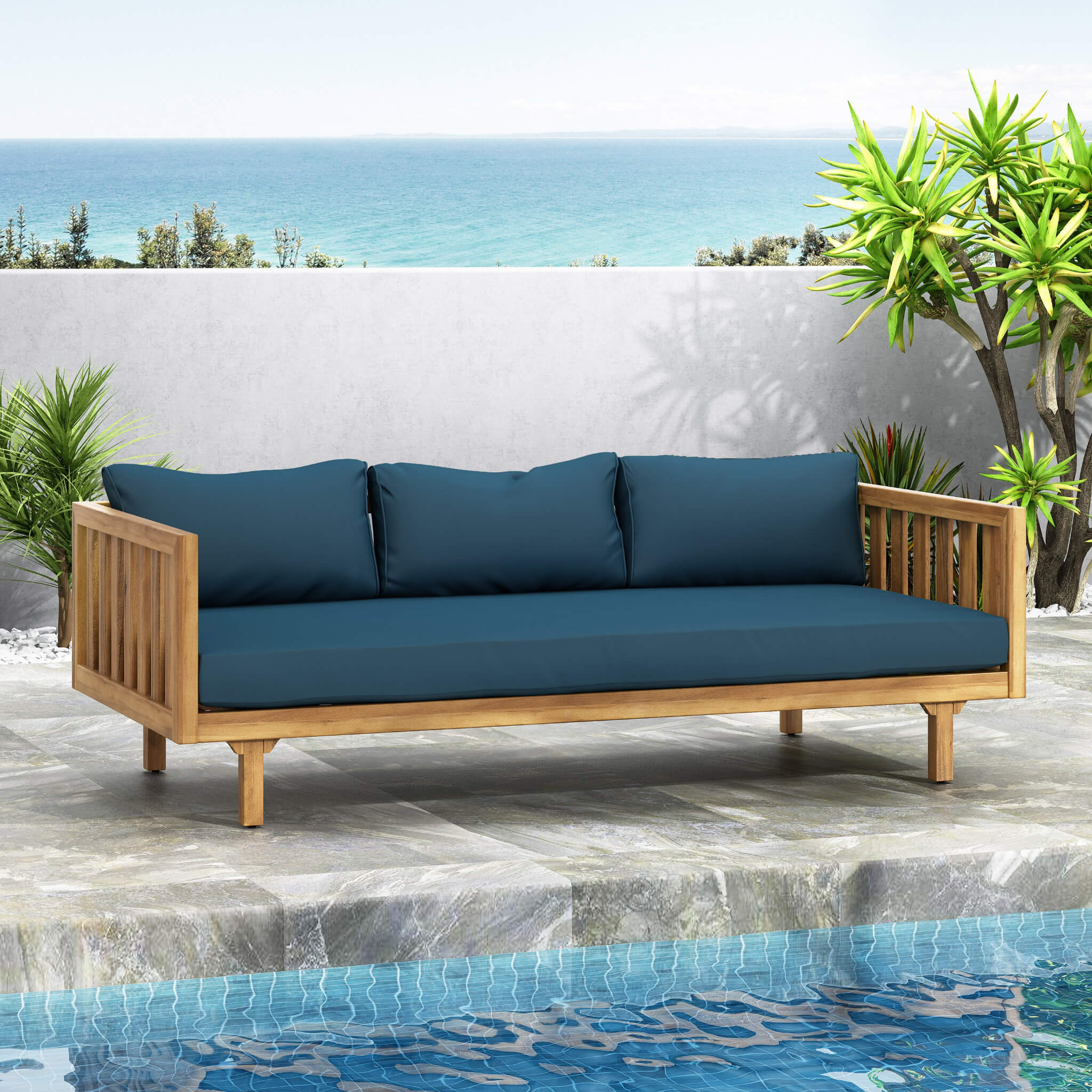 Alora 3-Seater Acacia Wood Daybed Sofa – Convertible with Water-Resistant Cushions