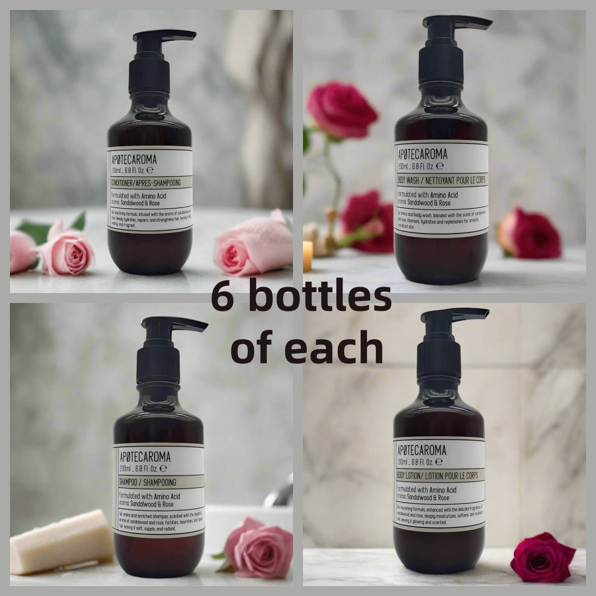 APOTECAROMA 24-Bottle Toiletries Set, 200 mL - Sandalwood Rose