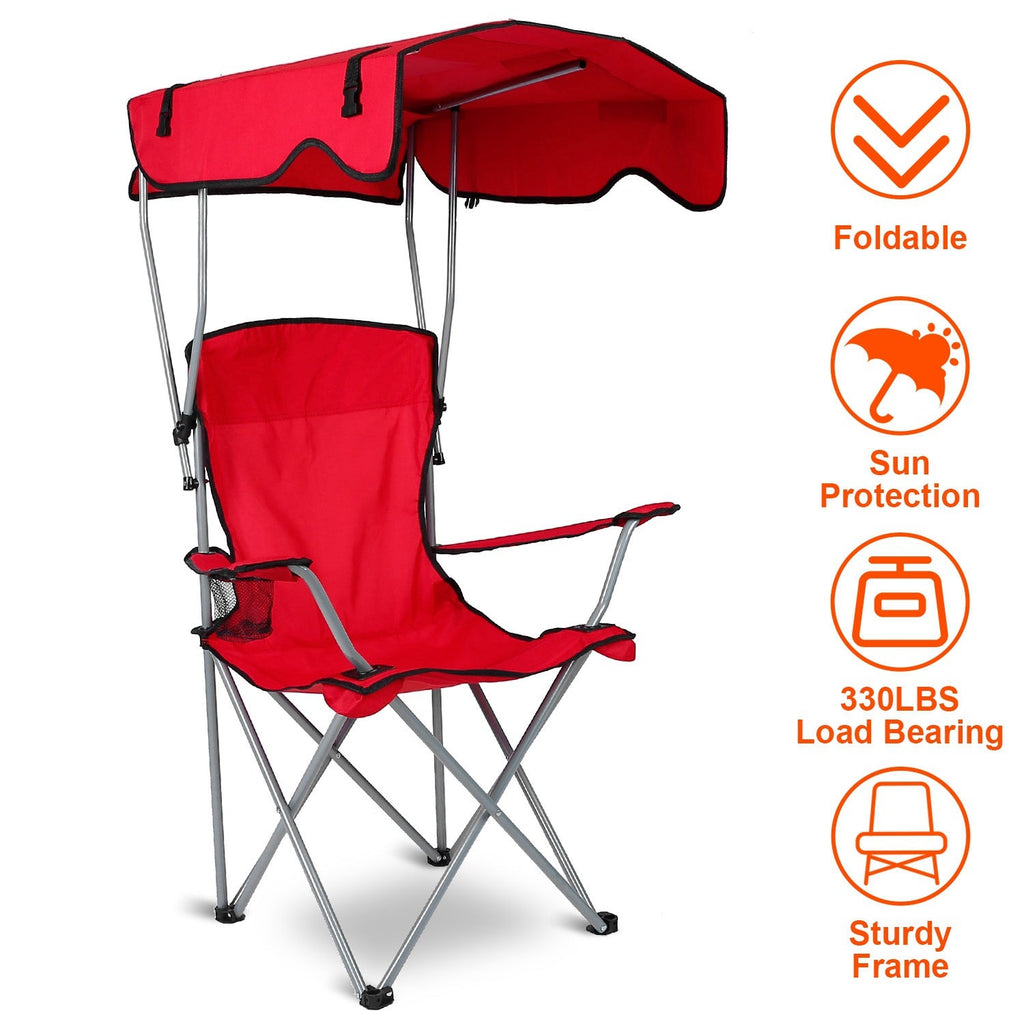 Foldable Beach Canopy Chair with Sun Protection & Cup Holder